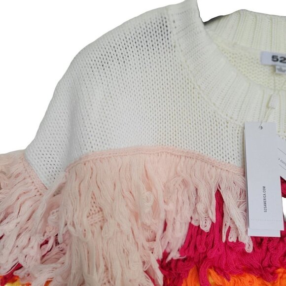 525 AMERICA Fringe Pullover Sweater White Multi | L - Picture 5 of 12